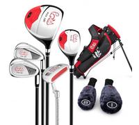 PGM Ensemble Complet de 5 Clubs de Golf Junior pour Enfants avec Sac de Support et 2 Couvre-têtes pour garçons et Filles droitiers