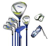 PGM Ensemble Complet de Clubs de Golf pour Enfants - 9 pièces - Droitier - Conducteur (#1), Hybride, Fer (#7, #9, #S), Putter, Sac avec Support de Golf