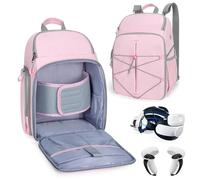 PGmoon Étui de Transport Compatible avec Oculus Meta Quest 2/Quest 3/Quest 3S/Quest Pro/PSVR2, Sac à Dos de Rangement de Voyage avec Espace Séparé pour Contrôleurs Tactiles et Multi-Poches, Rose