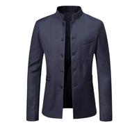 PGPBVLVGHM Blazer Homme à col Mao, Coupe ajustée, Veste légère, Simple Boutonnage, col Montant, Veste de Costume, Veston décontracté, Style Chinois, Blazer boutonné(Dark Blue,XXL)