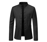PGPBVLVGHM Blazer Homme à col Mao, Coupe ajustée, Veste légère, Simple Boutonnage, col Montant, Veste de Costume, Veston décontracté, Style Chinois, Blazer boutonné(Schwarz,XL)