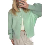 PGPBVLVGHM Cardigan Court en Maille for Femme, Pull à Manches Longues, col Rond, boutonné, uni, Haut Court décontracté en Maille(A-i-Green,S)