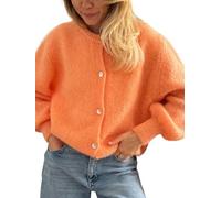 PGPBVLVGHM Cardigan Court en Maille for Femme, Pull à Manches Longues, col Rond, boutonné, uni, Haut Court décontracté en Maille(A-g-Orange,L)