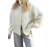 PGPBVLVGHM Cardigan Court en Maille for Femme, Pull à Manches Longues, col Rond, boutonné, uni, Haut Court décontracté en Maille(A-d-White,S)