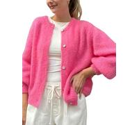 PGPBVLVGHM Cardigan Court en Maille for Femme, Pull à Manches Longues, col Rond, boutonné, uni, Haut Court décontracté en Maille(A-h-Watermelon Red,S)
