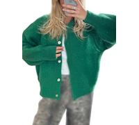 PGPBVLVGHM Cardigan Court en Maille for Femme, Pull à Manches Longues, col Rond, boutonné, uni, Haut Court décontracté en Maille(A-f-Emerald,XL)