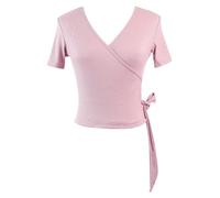 PGPBVLVGHM Haut Cache-cœur de Ballet for Adulte, Haut Cache-cœur de Danse, Cardigan croisé à Manches Longues for Femmes et Filles(Pink Short Sleeve,L)