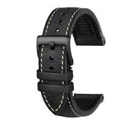 Pgqjfks Bracelet de montre en cuir de vachette 19/20/21/22/23mm, Bracelet de montre en caoutchouc pour hommes, Épingle noir-noir, 22mm