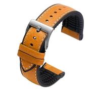 Pgqjfks Bracelet de montre en cuir de vachette 19/20/21/22/23mm, Bracelet de montre en caoutchouc pour hommes, Pin en acier kaki, 24mm