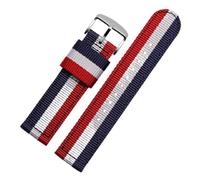 Pgqjfks Bracelet de montre en toile de nylon 18/20/22/24mm de différentes couleurs pour hommes et femmes, boucle en acier, Bleu Blanc Rouge, 18mm