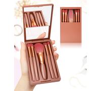 Pgrode Lot De 5 Mini Pinceaux De Maquillage Portables De Voyage Avec Étui Et Miroir Rouge