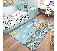 Pgron Home Chambre d'enfant TapisPolyester hypoallergénique aux Poils Courts Anti-Glisse Tapis Soleil de Bateau de Pirate Bleu adapté à la décoration de la Chambre des Enfants, 100 × 150CM
