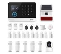 PGST Alarme Maison sans Fil WiFi/GSM, Centrale à écran Tactile 2.4'', 26 Pack, Sirène extérieure, Capteur de Porte, Capteur de Mouvement PIR Compatible avec Alexa Google Home