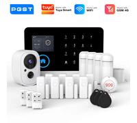 PGST kit sécurité alarme anti intrusion WiFi 4G 2G GSM Works with Tuya Smart Life système sans fil connecté pour maison commerce surveillance mobile installation rapide protection 24h sur 24 2G Kit D