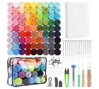 Pgtc Ensemble Laine à Feutrer 100 Couleurs,300g Féerique pour Feutrage à Sec & à l'Eau,Aiguilles à Feutrer,Outils et Bandes de Laine,Idéal pour Créations DIY Animaux et Kits Artisanaux Feutre