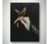 PGVRHCWZ Décoration murale élégante sur toile représentant une main et un papillon, insecte doré mystique et impression de main féminine pour salon ou chambre moderne (60 x 80 cm/sans cadre)