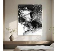 PGVRHCWZ Tableau abstrait « Baiser », art mural en noir et blanc représentant des amoureux passionnés, idéal pour la décoration du salon, de la chambre et du bureau (60 x 90 cm/sans cadre)