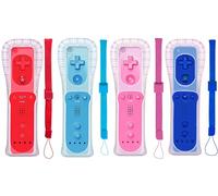 PGYFDAL Lot de 2 manettes sans fil classiques compatibles avec console Wii U, manette de jeu avec manchon en silicone souple et sangle de poignet (rouge + bleu + rose + bleu foncé)
