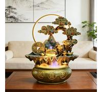 PGZMDTWI Fontaine Interieur, Fontaine Cascade D'intérieur en Rocaille avec Roue Tournante Feng Shui Et Système De Cycle Naturel l'eau, Adapté Aux Scènes De Maison(Gold,32x42x28)