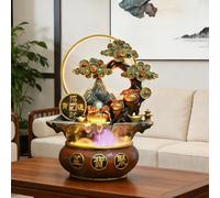 PGZMDTWI Fontaine Interieur, Fontaine Cascade D'intérieur en Rocaille avec Roue Tournante Feng Shui Et Système De Cycle Naturel l'eau, Adapté Aux Scènes De Maison(Red,46x60x38)