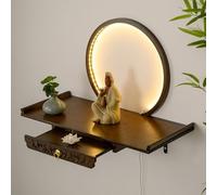 PGZMDTWI Niche de Bouddha Murale, en Bambou avec éclairage LED, support d'offrande pour statue, méditation prière salon petit appartement(Color nogal,40cm .7in)