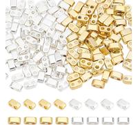 Ph 160pcs 2 Hole Seed Beads 925 Sterling Silver & 24k Gold Plated Tila Beads Multi-Row Jewelry Beads Synthetic Hematite Beads For Jewelry Bracelet Necklace