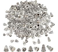 Ph 200pcs Perles De Cône 4 Modèles Embout À Pampille Entretoises D'extrémité De Perles Tibétaines Bouchons Coniques En Alliage Terminators Pour Pendentif Boucle D'oreille,Argent Antique