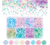 Ph 2104pcs 8 Couleurs Perles De Rocaille 3 Mm Perles En Verre Givrées Perles Rondes Transparentes Mini Kit De Perles D'espaceur Perles De Taille Pour Collier Bracelet Boucle D'oreille
