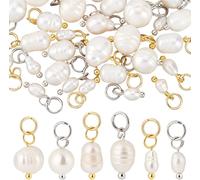 Ph 30 X 3 Sizes Natural Bead Charm Pendant With Golden Buckle/Stainless Steel Jewellery Connector For Necklaces Bracelets Mother's Day,Mother Of Pearl,Pearl