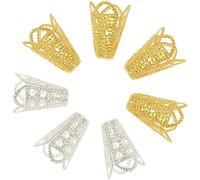 Ph-340pcs 2 Colors Iron Hollow Flower Beads Hats Filigree Metal End Caps Accessories Spacers For Jewelry Making,Gold/Silver