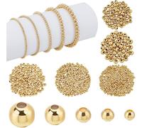 Ph 695pcs 18k Gold Spacer Beads,5 Sizes Smooth Round Beads Brass Metal Beads Golden Beads For Summer Wedding Bracelet Necklace Jewelry Crafts Gift,2/2.5/3/4/5mm