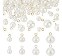Ph 80pcs 4 Sizes 8 10 12 14 Mm White Round Beads With Gold/Silver Buckle For Earrings Necklace Bracelet Jewellery Key Ring Mother's Day,Plastic,No Gemstone