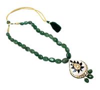 PH Artistic Meena K949 Collier de mariage avec perles en cire émaillée Vert naturel Fraise Quartz Gemme Pierre précieuse Collier traditionnel fait à la main pour femme réversible