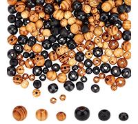 PH Lot de 600 perles en bois naturel de 3 tailles pour travaux manuels, grosses perles teintes en noir et originales pour fabrication de bracelets, colliers, bijoux, décorations de fête à la maison,