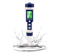 pH Mètre 5 en 1 - Testeur Sonde Électronique pH/EC/TDS/Salinité/Température/Chlore, Écran LCD Rétroéclairé, ATC pour Eau Potable, Aquarium, Piscine, Hydroponie, Spa - Kit d’Étalonnage Inclus