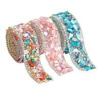 PH PandaHall 1.5m Garniture en Strass Cristal 3 couleurs Ruban Correcteur à Chaud 2cm Pierre Précieuse Fer Perlé Sur Appliques Embellissement pour Bricolage, Robe de Mariée, Chaussures