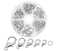 PH PandaHall 1 boe/4g Fermoirs de Griffe de Homard Fermoirs Pince de Homard en Zinc Alliage et Jump Rings Anneaux de Jonction en Fer Accessoire de bijoux, Platine, 5 Tailles