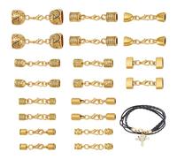 PH PandaHall 10 Style 20 ensembles D'Embouts de Cordon avec Fermoir Mousqueton Embouts de Cordon en Cuir Doré Antique de 32~51mm Extrémités de Cordon en Alliage de Style Tibétain pour Bracelet Bijoux