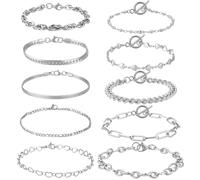 PH Pandahall 10 Styles Bracelets à Chaîne 18.5~22cm Bracelet à Maillons Cubains en Acier Inoxydable Épaisse en Corde/Trombone/Serpent pour Homme Femme Papa Mari Ensemble de Bijoux