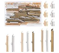 PH PandaHall 10 Styles Fermoir à glissière, 100pcs Embouts pour tubes de bijouterie Fermoir pour tubes en laiton Terminateurs de sertissage pour perles de rocaille Perles de taille Collier multi-fil