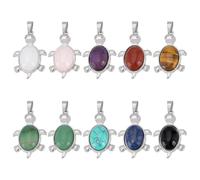 PH PandaHall 10 Styles Pendentifs en Pierre Précieuse Naturelle en Forme de Tortue Style 10 Couleurs Breloques Ovales Tortue pour la Fabrication de Bijoux Colliers Bracelets Porte-Clés, 36x24mm