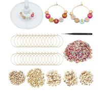 PH PandaHall 100 Kit de Breloques pour Verres à Vin DIY 1300 Perles de Lettres Colorées 250 Perles Dorées 100 Anneaux en Laiton Pince à Épiler Breloques de Vin Personnalisées pour Verres à Pied Fête