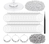 PH PandaHall 100 sets Breloques pour Verres à Vin 1300 Perles de Lettre 200 Perles Argenté 100 Anneaux en Laiton 1 Pinces Breloques de Verres à Pied Personnalisées pour Cadeaux Fête Anniversaire