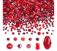PH PandaHall 1000pcs 10 styles Brins de Perles de Verre Série Rouge, Rondelles à Facettes en Cristal Perles D'Espacement pour Bracelet, Collier, Boucles D'Oreilles, Décor Carillons Éoliens, 3~12mm