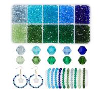 PH PandaHall 1000pcs Perles de Verre Bleues pour la Fabrication de Bijoux 10mm 4 couleurs Perles Bicônes en Cristal à Facettes Perle en Verre de Plage Océan Perle en Vrac pour Bracelet D'Été Collier