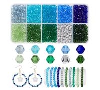 PH PandaHall 1000pcs Perles de Verre Bleues pour la Fabrication de Bijoux 10mm 4 couleurs Perles Bicônes en Cristal à Facettes Perle en Verre de Plage Océan Perle en Vrac pour Bracelet D'Été Collier