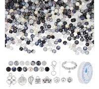 PH PandaHall 1000pcs Perles de Verre pour la Création de Bijoux Kit 6mm Rond Verre Perles Pour Bracelet Noir Loose Perle Pour Boucles Collier Avec Fleur Tube Espaceur Perle Trèfle Arbre Vie Breloque