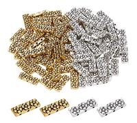 PH PandaHall 100pcs 3 trous Perles d'espacement rectangulaires en métal avec fleur Entretoises tibétaines en alliage multi-brins Connecteurs de lien de barre pour bijoux, argent antique et or antique