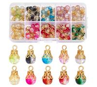 PH PandaHall 100pcs Breloques en Cristal 10 couleurs Perles en Verre Craquelé Transparent Pendentifs en Forme de Goutte avec Capuchon Doré pour la Fabrication de Bracelet Collier Bijoux Longueur 18mm