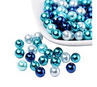 PH PandaHall 100Pcs Perle en Verre Perle Bleu Pour Bracelet, Perles Rondes 8mm Perles Bleu Nacré Perles de Verre Rondes, pour DIY Fabrication de Bijoux Colliers Bracelets, Trou: 1mm